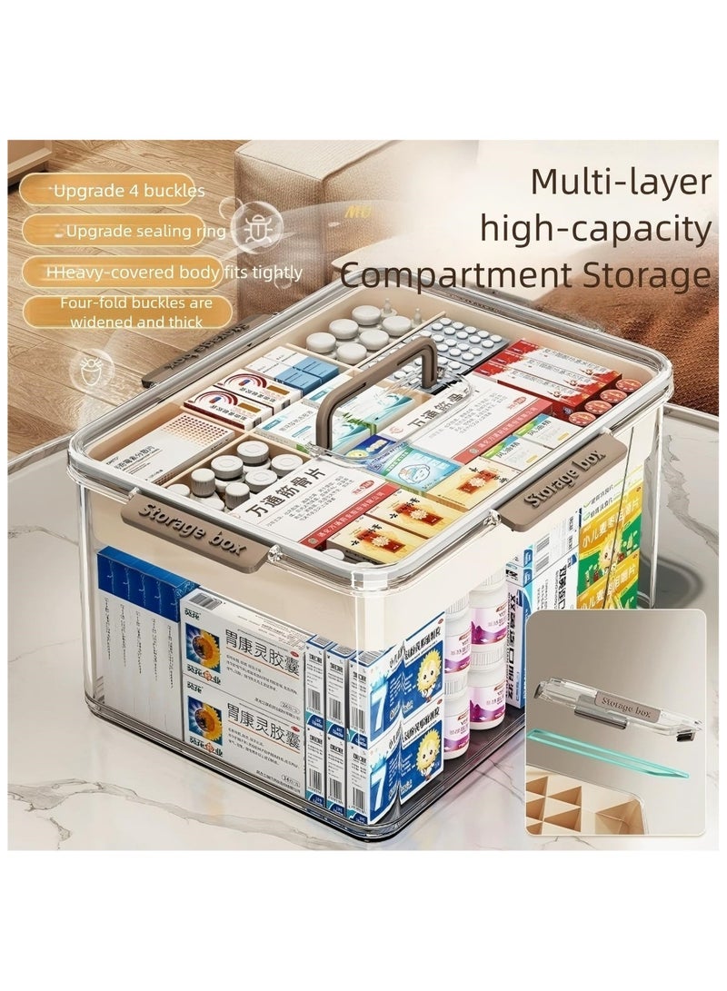 NANAO صندوق تخزين الأدوية مع مقابض - منظم حبوب بلاستيكي متعدد الطبقات بسعة كبيرة للمنزل والسفر والإسعافات الأولية | حقيبة إمدادات طبية منزلية للحبوب والأشياء المتنوعة وغرفة النوم (1 قطعة) (حجم صغير) - Image 3