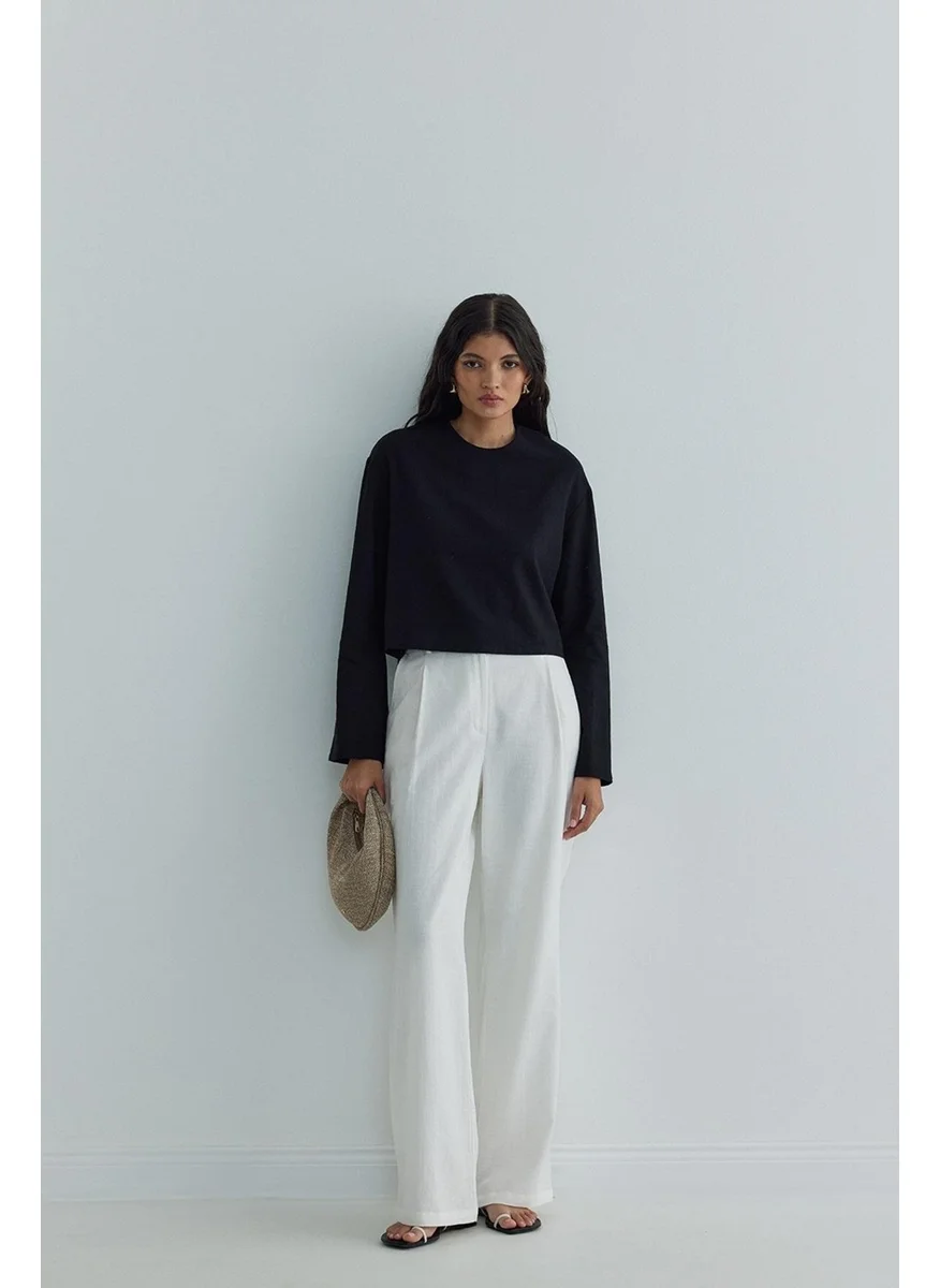 سود كوليكشن Black Mussel Crop Linen Blouse