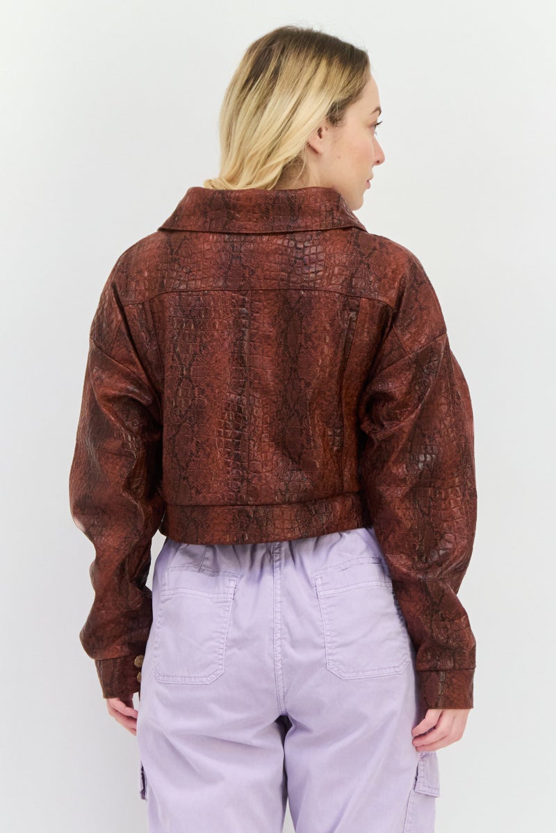 ODolls Women Snakeskin Motorcycle Jacket, Brown - Image 3