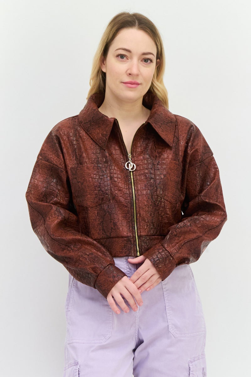ODolls Women Snakeskin Motorcycle Jacket, Brown - Image 1