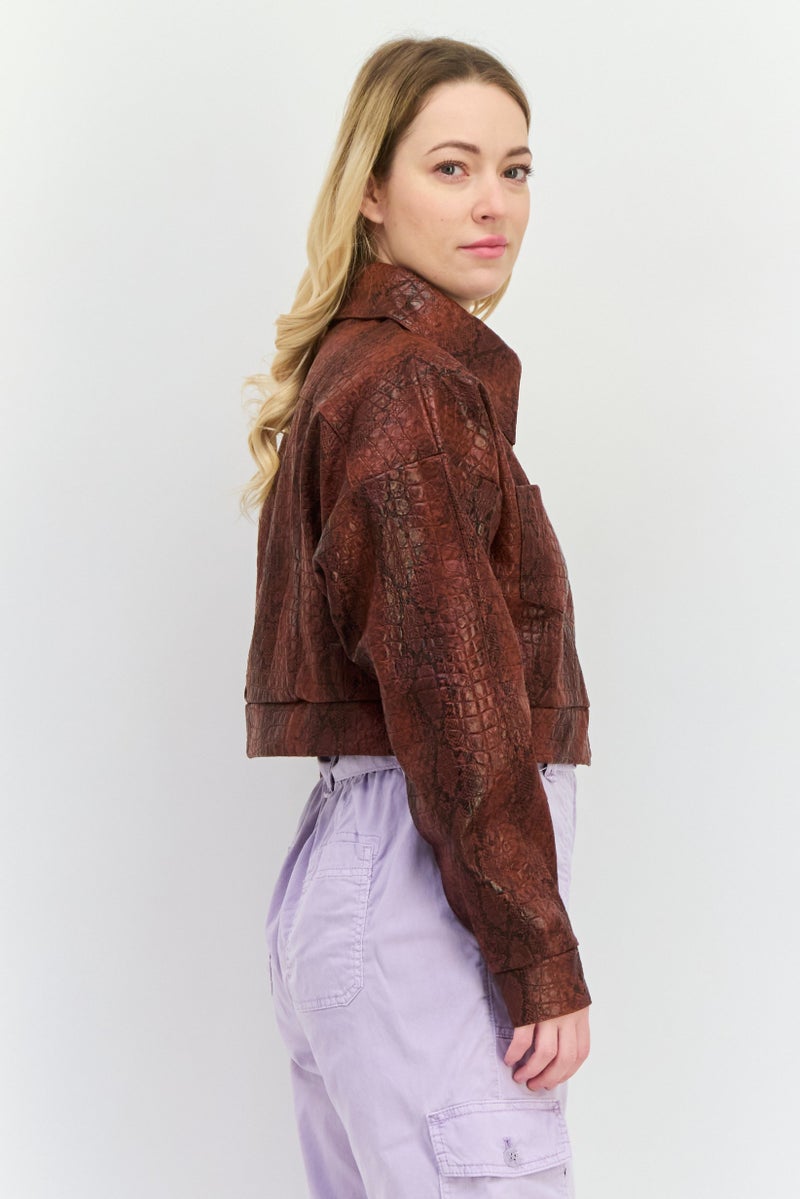 ODolls Women Snakeskin Motorcycle Jacket, Brown - Image 2