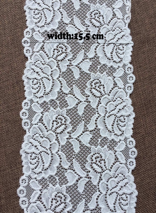LUMKET 6 Inches Wide Lace Ribbon White Stretch Lace Fabric with Floral Pattern for Bridal Wedding Decorations, Sewing and DIY Crafts- 5 Yards (7221 White) - Image 4