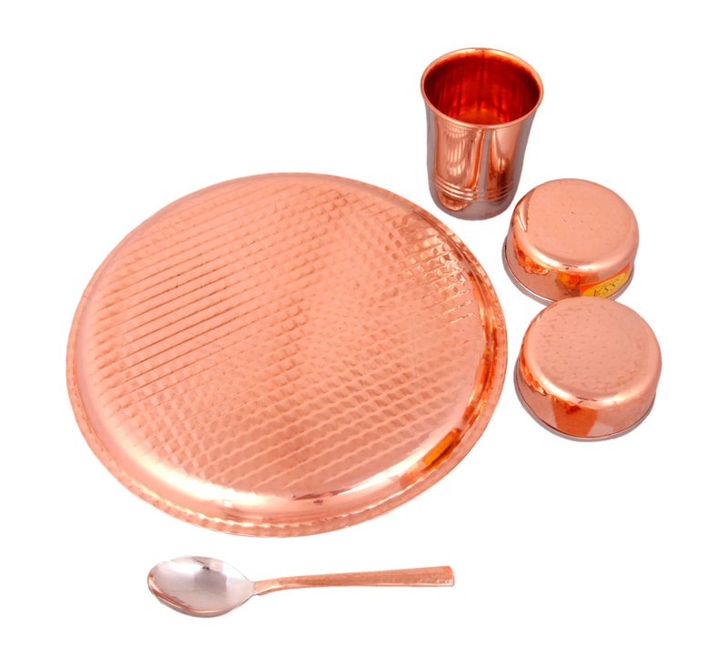 Shiv Shakti Arts® Steel Copper Dinner Set, Thali Set - 5 Pcs Designer (Platenium Dinner Set) - for Dinnerware, Tableware & Serving Items - Image 4