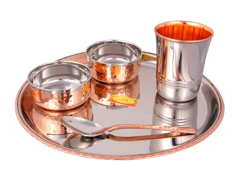 Shiv Shakti Arts® Steel Copper Dinner Set, Thali Set - 5 Pcs Designer (Platenium Dinner Set) - for Dinnerware, Tableware & Serving Items - Image 2