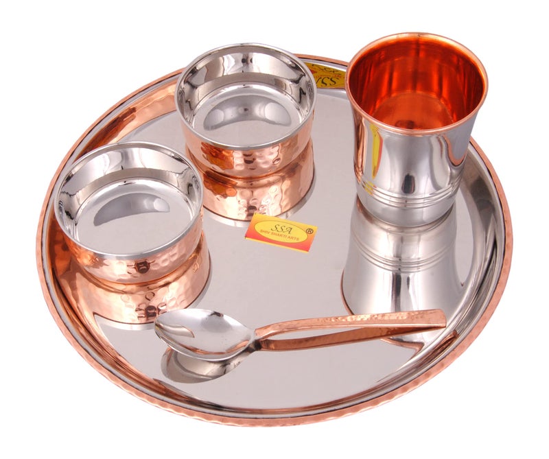 Shiv Shakti Arts® Steel Copper Dinner Set, Thali Set - 5 Pcs Designer (Platenium Dinner Set) - for Dinnerware, Tableware & Serving Items - Image 3