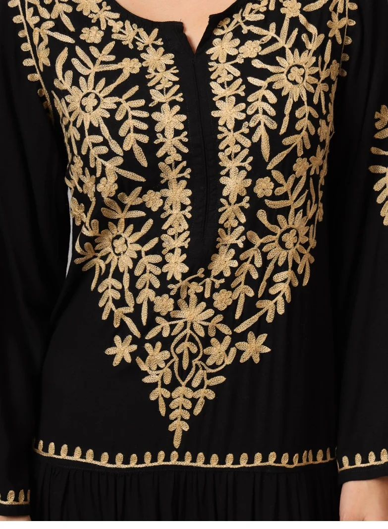 الايا جلابية قطن لكناوي شيكانكاري مطرزة يدوياً-AL3942