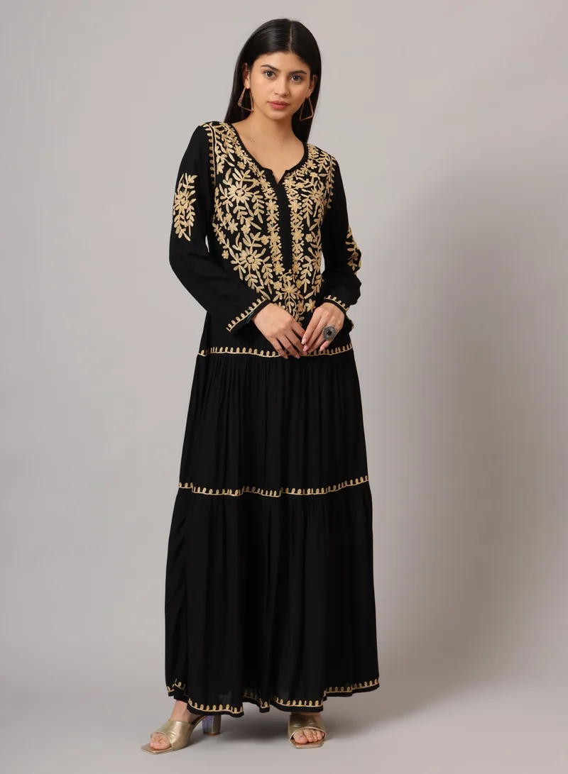 الايا جلابية قطن لكناوي شيكانكاري مطرزة يدوياً-AL3942