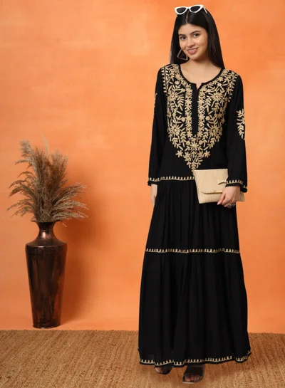 Alaya Hand Embroidered Lucknowi Chikankari  Cotton Jalabiya-AL3942