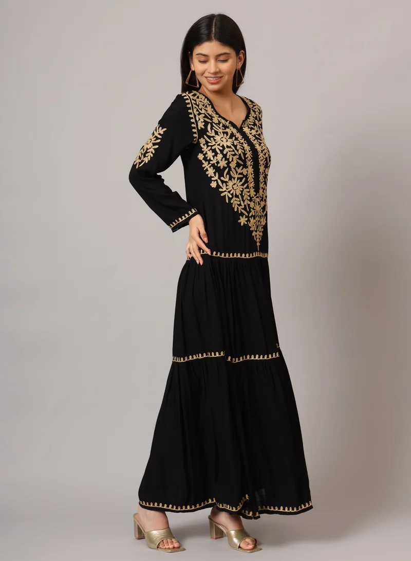 الايا جلابية قطن لكناوي شيكانكاري مطرزة يدوياً-AL3942