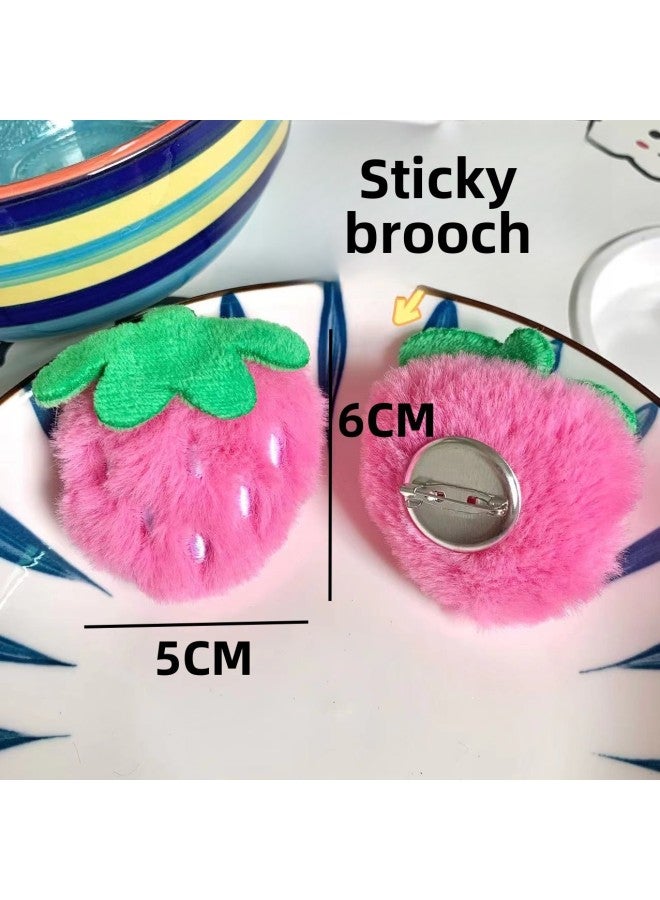 Plush Cartoon Strawberry Bear Brooch Cute Strawberry Hair Accessories Diy Accessories Doll Bag Socks Accessories-Color:Pink Hair Strawberry Sticky Brooch  - Image 1