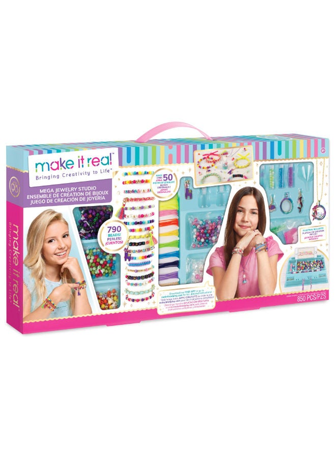 Make It Real Make it Real - Mega Jewelry Studio - DIY Bead Necklace and Bracelet Making Kit for Tween Girls - Arts and Crafts Kit with Beads and Charms for Unique Jewelry Making - Includes Case  - Image 1