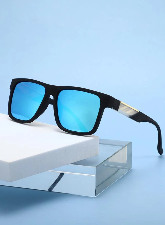 Take Two Men Blue Mirrored Flat Top Square Sunglasses