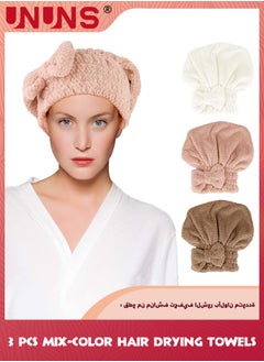 UNUNS Hair Drying Caps,3 Pack Bowknot Microfiber Hair Drying Towels,Coral Velvet Fast Drying Hair Turban Wrap,Towels Shower Cap For Girls and Women Wet Hair Long Curly Thick Hair  - Image 1
