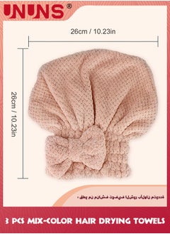 UNUNS Hair Drying Caps,3 Pack Bowknot Microfiber Hair Drying Towels,Coral Velvet Fast Drying Hair Turban Wrap,Towels Shower Cap For Girls and Women Wet Hair Long Curly Thick Hair  - Image 5