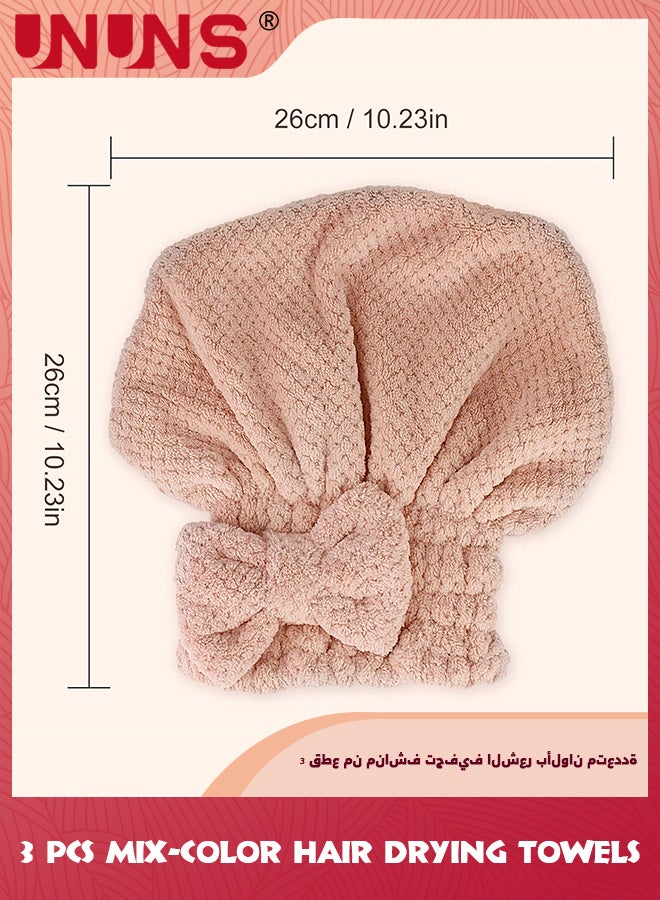 UNUNS Hair Drying Caps,3 Pack Bowknot Microfiber Hair Drying Towels,Coral Velvet Fast Drying Hair Turban Wrap,Towels Shower Cap For Girls and Women Wet Hair Long Curly Thick Hair  - Image 5