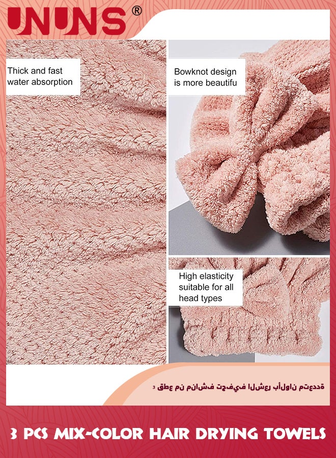 UNUNS Hair Drying Caps,3 Pack Bowknot Microfiber Hair Drying Towels,Coral Velvet Fast Drying Hair Turban Wrap,Towels Shower Cap For Girls and Women Wet Hair Long Curly Thick Hair  - Image 4