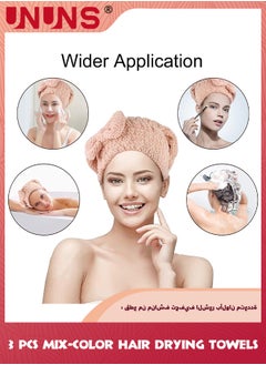 UNUNS Hair Drying Caps,3 Pack Bowknot Microfiber Hair Drying Towels,Coral Velvet Fast Drying Hair Turban Wrap,Towels Shower Cap For Girls and Women Wet Hair Long Curly Thick Hair  - Image 2
