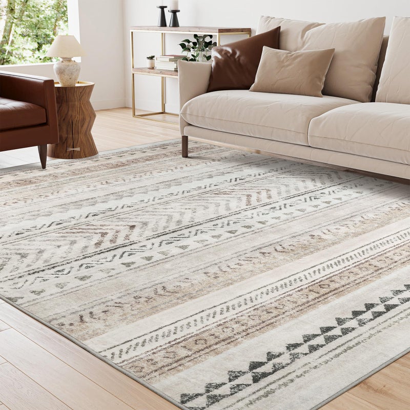 Art&Tuft Area Rug 3x5  Super Soft Ultra-Thin Moroccan Washable Rug  Anti-Slip Backing Rugs for Living Room  Foldable Geometric Machine Washable (3'x5'  Brown) - Image 3