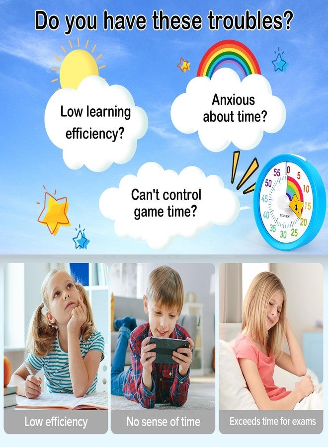 سيكورا مؤقت سيكورا المرئي لمدة 60 دقيقة، مؤقتات قوس قزح للفصول الدراسية للأطفال، ساعات توقيت، أداة إدارة تتبع الوقت مع وظيفة الإيقاف المؤقت (أزرق ونجمة) - Image 5