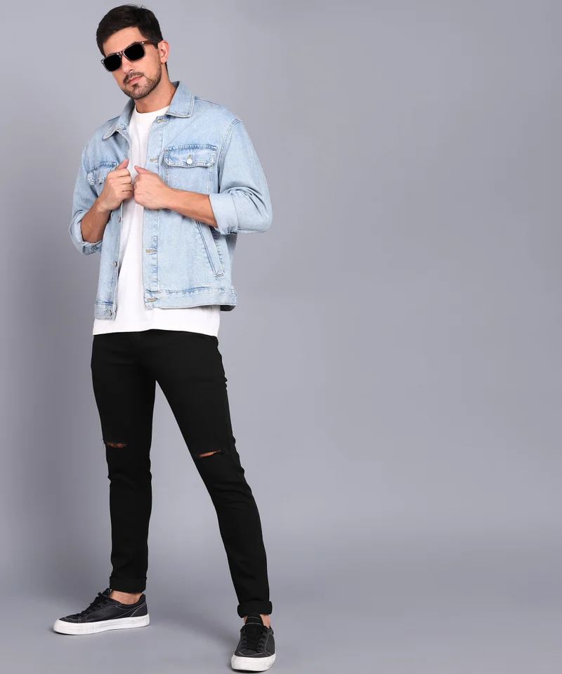 Urbano Fashion  Urbano Fashion Men's Black Slim Fit Knee Slit Distressed Jeans Stretch for Men | Best Price UAE