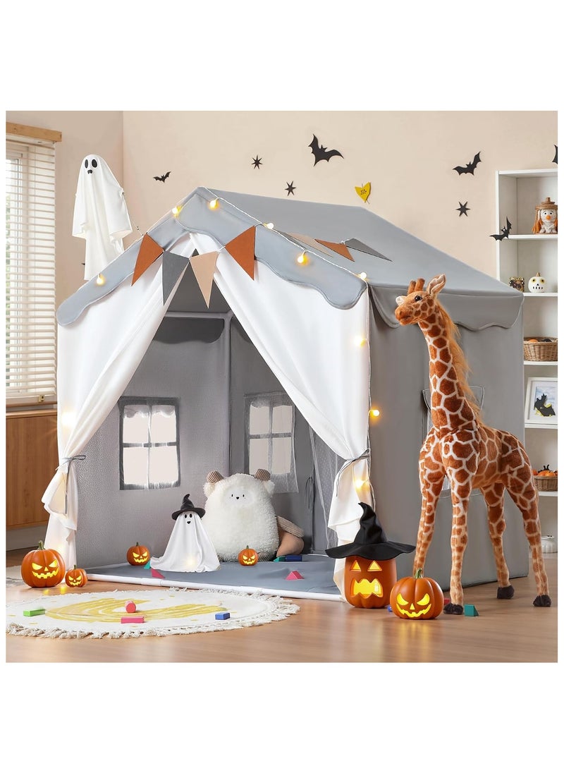 Anmi Kids Tent, Kids Playhouse 2 in 1 with Padded Mat and Lights, Large Play Tent with 2 Doors & 4 Windows, Kids Play Tent Indoor & Outdoor, Toddler Tent for Kids, 51" x35" x 51" (Gray)  - Image 1