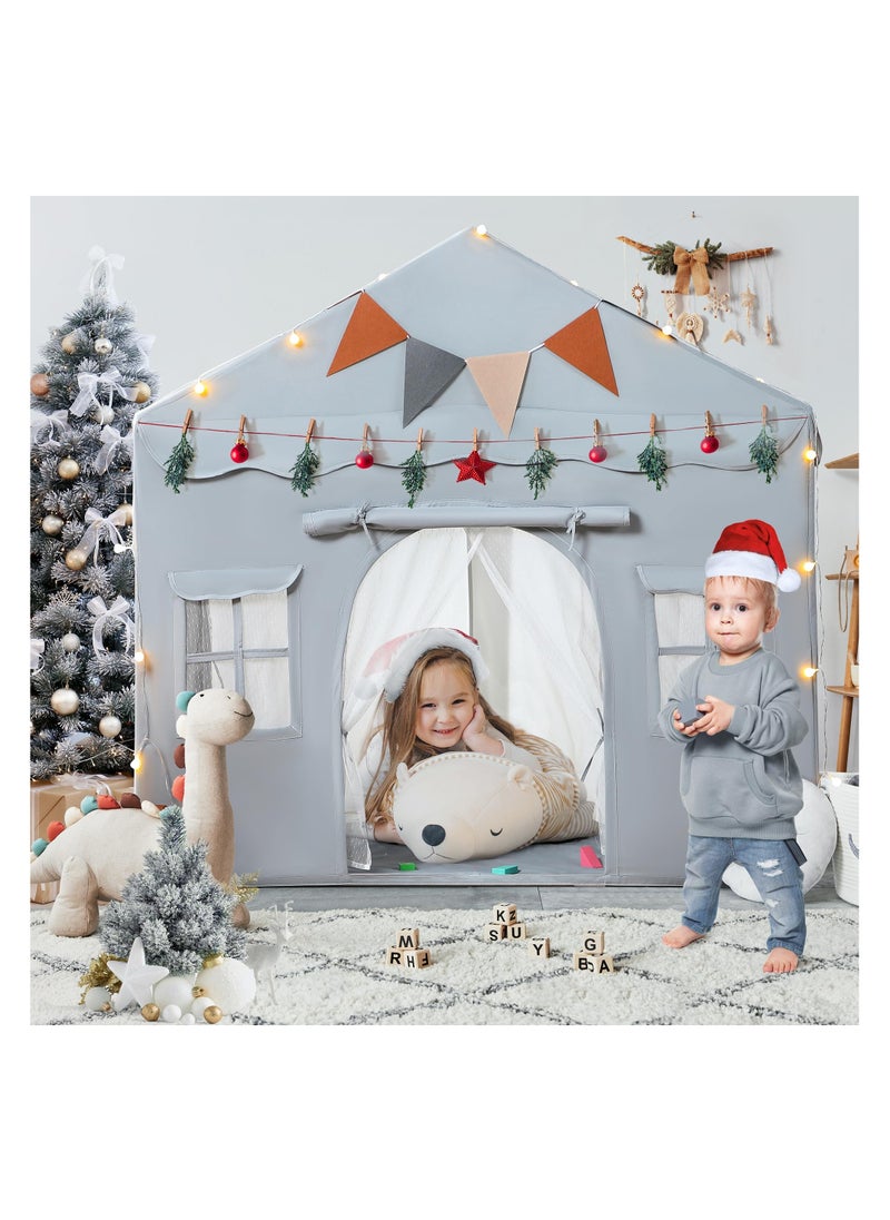 Anmi Kids Tent, Kids Playhouse 2 in 1 with Padded Mat and Lights, Large Play Tent with 2 Doors & 4 Windows, Kids Play Tent Indoor & Outdoor, Toddler Tent for Kids, 51" x35" x 51" (Gray)  - Image 2