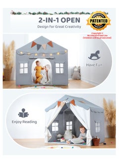 Anmi Kids Tent, Kids Playhouse 2 in 1 with Padded Mat and Lights, Large Play Tent with 2 Doors & 4 Windows, Kids Play Tent Indoor & Outdoor, Toddler Tent for Kids, 51" x35" x 51" (Gray)  - Image 3