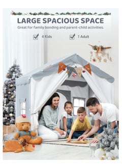 Anmi Kids Tent, Kids Playhouse 2 in 1 with Padded Mat and Lights, Large Play Tent with 2 Doors & 4 Windows, Kids Play Tent Indoor & Outdoor, Toddler Tent for Kids, 51" x35" x 51" (Gray)  - Image 5
