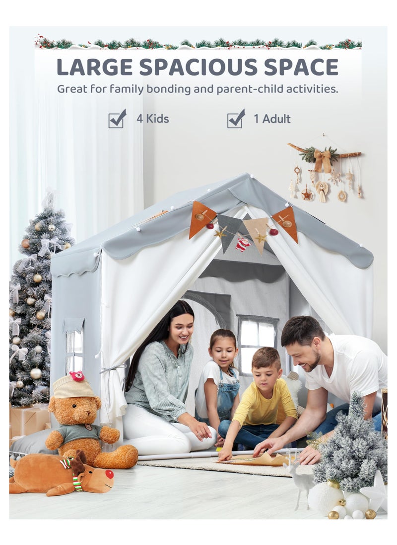 Anmi Kids Tent, Kids Playhouse 2 in 1 with Padded Mat and Lights, Large Play Tent with 2 Doors & 4 Windows, Kids Play Tent Indoor & Outdoor, Toddler Tent for Kids, 51" x35" x 51" (Gray)  - Image 5