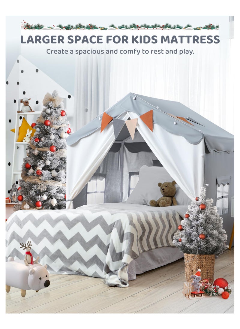 Anmi Kids Tent, Kids Playhouse 2 in 1 with Padded Mat and Lights, Large Play Tent with 2 Doors & 4 Windows, Kids Play Tent Indoor & Outdoor, Toddler Tent for Kids, 51" x35" x 51" (Gray)  - Image 4