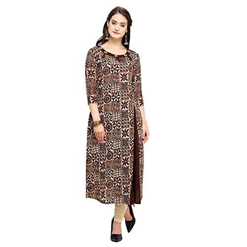 SHOPPING QUEEN Women Cotton A-Line Kurta (A056_Coffee_Small) - Image 4