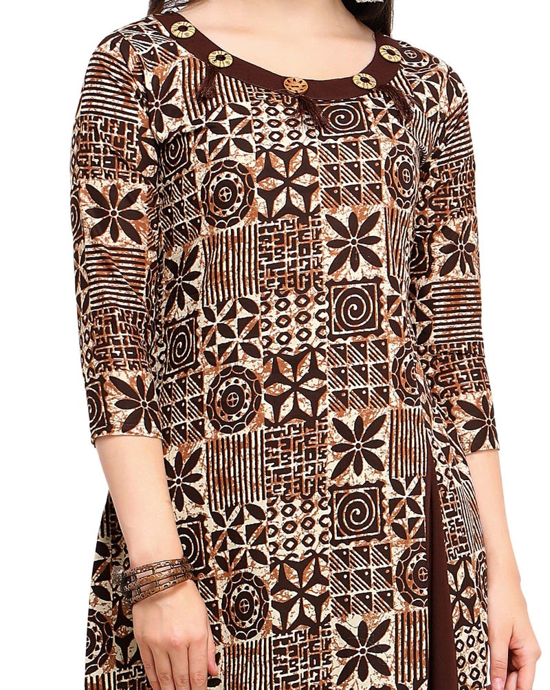 SHOPPING QUEEN Women Cotton A-Line Kurta (A056_Coffee_Small) - Image 5