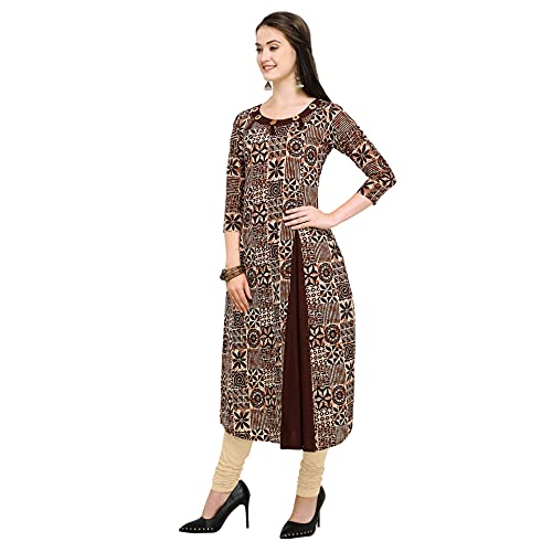SHOPPING QUEEN Women Cotton A-Line Kurta (A056_Coffee_Small) - Image 3