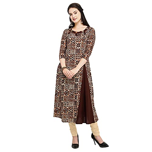 SHOPPING QUEEN Women Cotton A-Line Kurta (A056_Coffee_Small) - Image 1