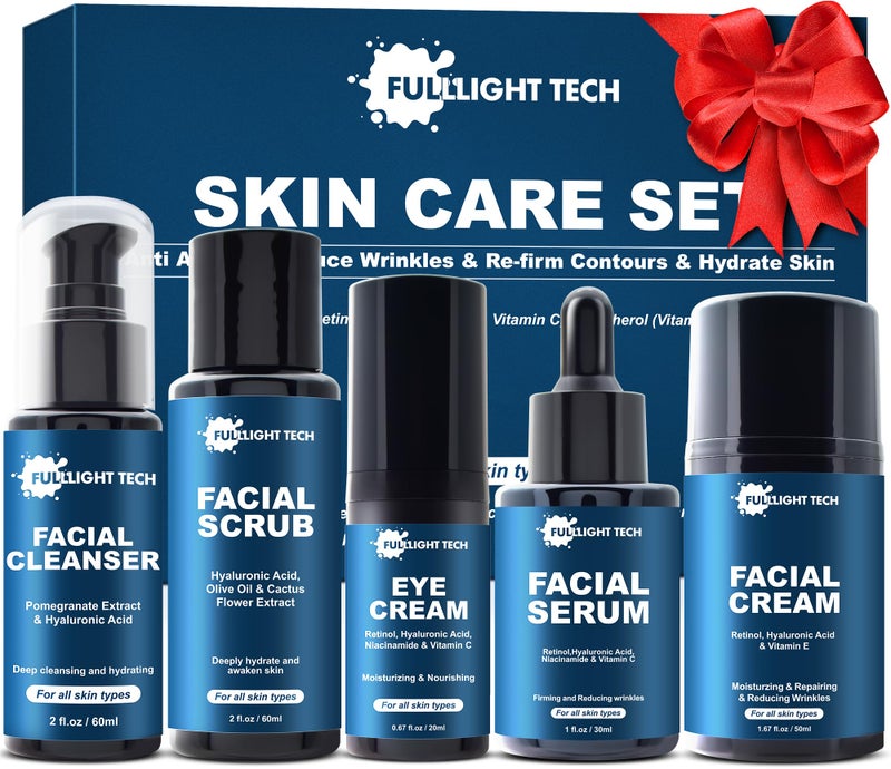 FULLLIGHT TECH Skin Care for Men Gifts Set,Anti-aging Skin Care Kit for Tigten,Firm & Hydrate Skin,Retinol,Hyaluronic Acid Mens Self Care Facial Kit,Men Birthday Valentines Gifts for Him Boyfriend Dad Husband - Image 1