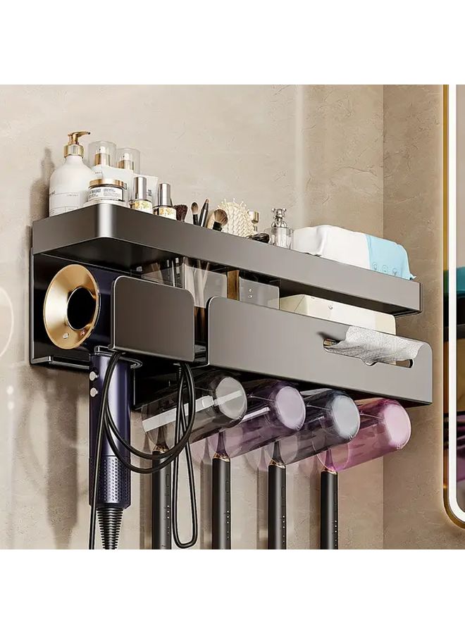 Gun Gray 4 In 1 No Drill Wall Mounted Bathroom Organizer With Cup Storage Rack - Image 1