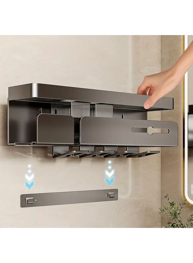 Gun Gray 4 In 1 No Drill Wall Mounted Bathroom Organizer With Cup Storage Rack - Image 4