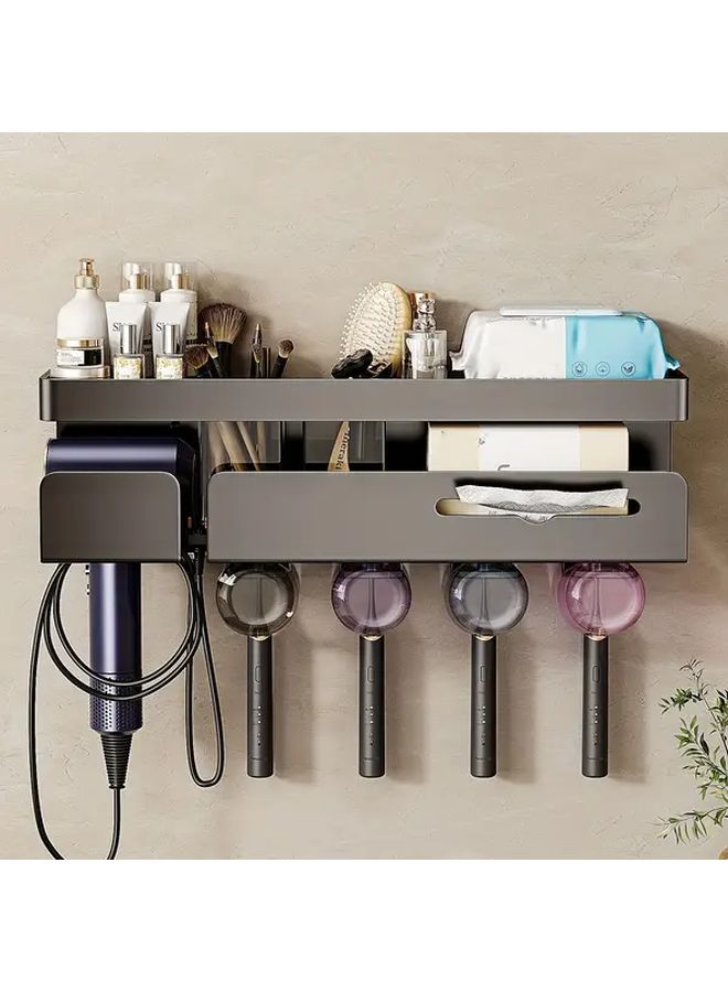 Gun Gray 4 In 1 No Drill Wall Mounted Bathroom Organizer With Cup Storage Rack - Image 5