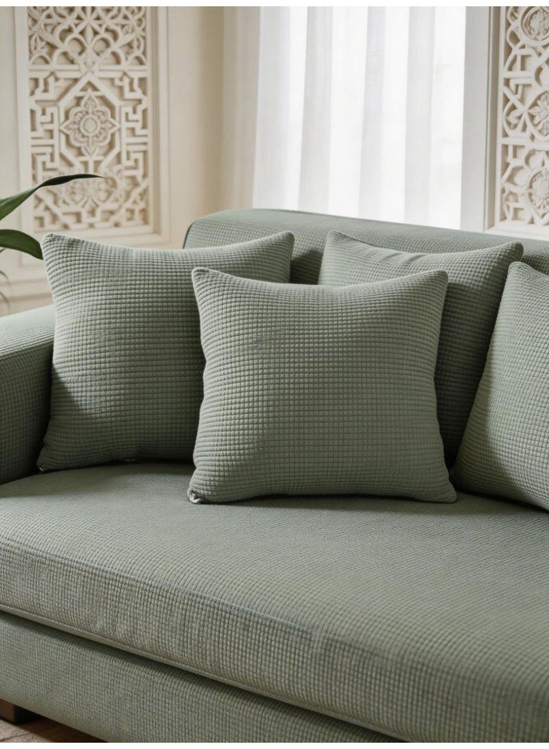 Pillow Covers Set of 4 Soft Textured, Cushion Covers Waffle Jacquard Solid Color, Green Decorative Throw Pillow Covers 45x45cm (18x18 Inches) for Living Room Sofa Bedroom Home Decor - Image 2