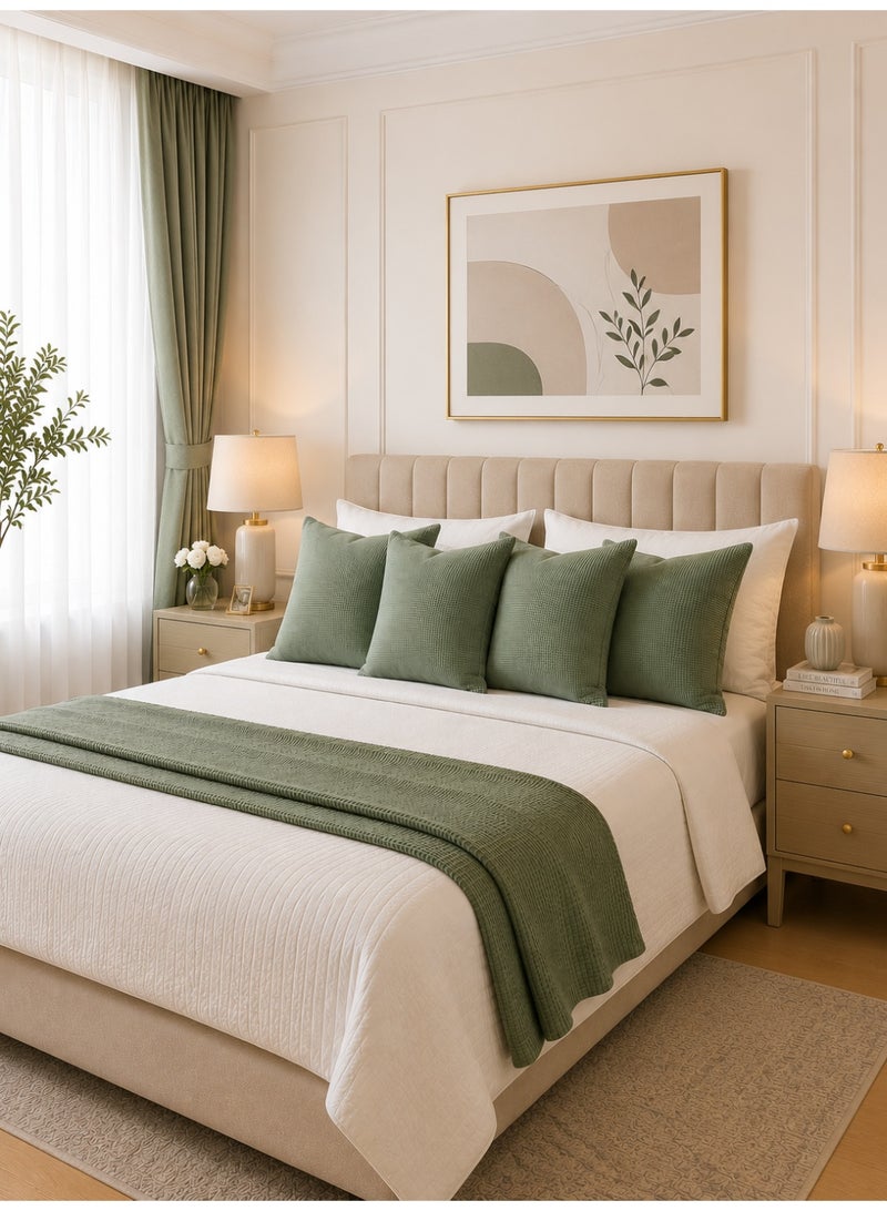 Pillow Covers Set of 4 Soft Textured, Cushion Covers Waffle Jacquard Solid Color, Green Decorative Throw Pillow Covers 45x45cm (18x18 Inches) for Living Room Sofa Bedroom Home Decor - Image 4