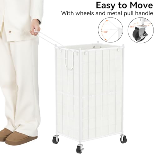 WOWLIVE Laundry Hamper with Wheels,Metal Wire Frame Rolling Laundry Basket with Removable bag,100L Dirty Clothes Hamper Organizer Dorm Room Storage for Bedroom,Bathroom,White - Image 5