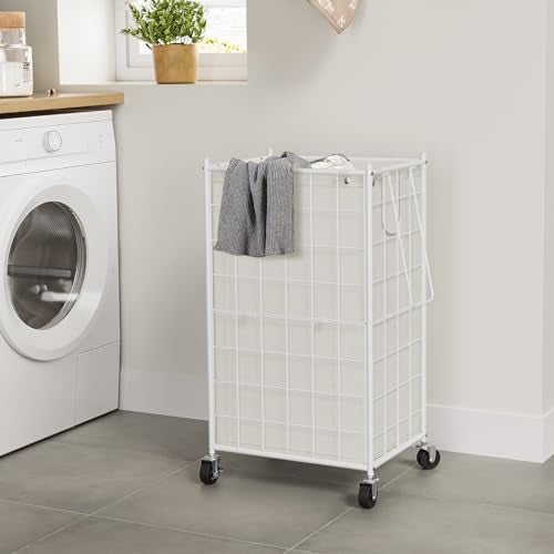 WOWLIVE Laundry Hamper with Wheels,Metal Wire Frame Rolling Laundry Basket with Removable bag,100L Dirty Clothes Hamper Organizer Dorm Room Storage for Bedroom,Bathroom,White - Image 3