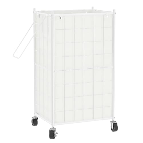 WOWLIVE Laundry Hamper with Wheels,Metal Wire Frame Rolling Laundry Basket with Removable bag,100L Dirty Clothes Hamper Organizer Dorm Room Storage for Bedroom,Bathroom,White - Image 1
