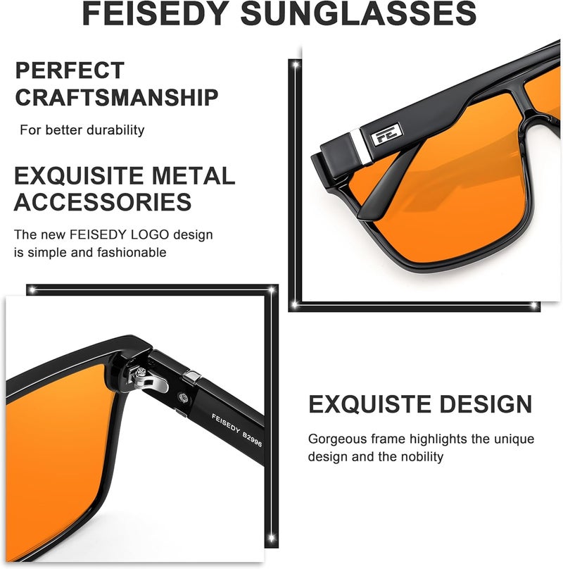 FEISEDY Fashion Flat Top Sunglasses Trendy Oversized Square Shades Women Men UV400 B2996 - Image 3