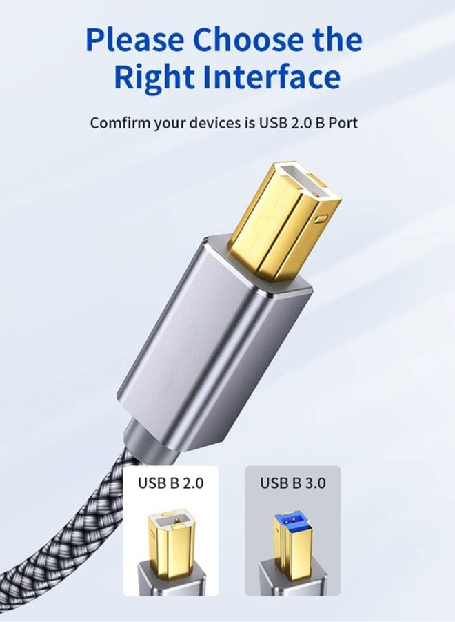 كابل طابعة، سلك طابعة USB بطول 1.5 متر 2.0 نوع A ذكر إلى B ذكر كابل ماسح ضوئي عالي السرعة متوافق مع HP وCanon وDell وEpson وLexmark وXerox وSamsung والمزيد (رمادي) - Image 5