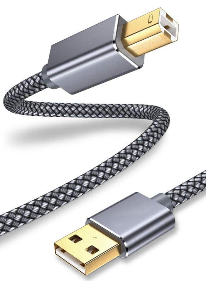 Printer Cable, 1.5m USB Printer Cord 2.0 Type A Male to B Male Cable Scanner Cord High Speed Compatible with HP, Canon, Dell, Epson, Lexmark, Xerox, Samsung and More (Grey)