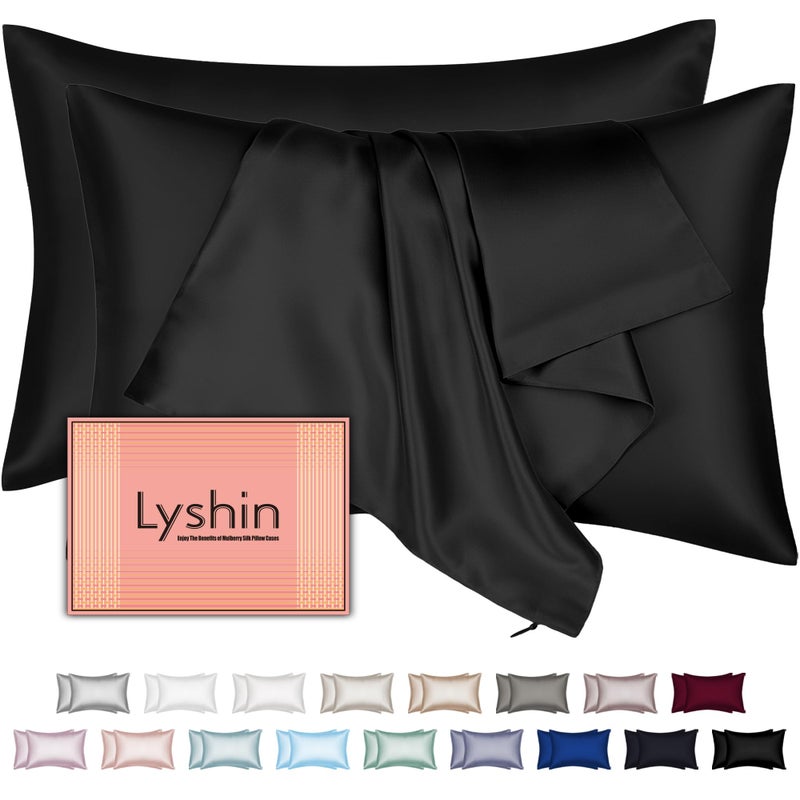 LYSHIN Mulberry Silk Pillow Cases 2 Pack Standard Size 20x26 Inches with Hidden Zipper, Ultra Smooth and Soft Breathable Cooling Silk Satin Pillowcase Set of 2, Better for Hair and Skin, Gifts for Women Men - Image 1