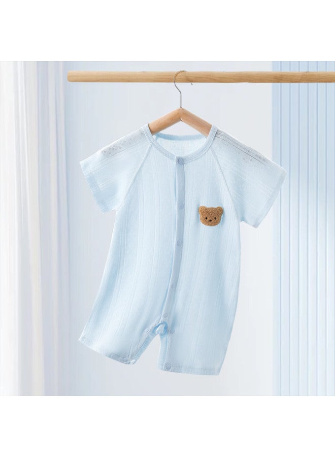Doxiluka Doxilu Card Newborn Baby Clothes Summer Thin Baby Short-Sleeved Jumpsuit Light Blue Coffee Bear 73 - Image 1