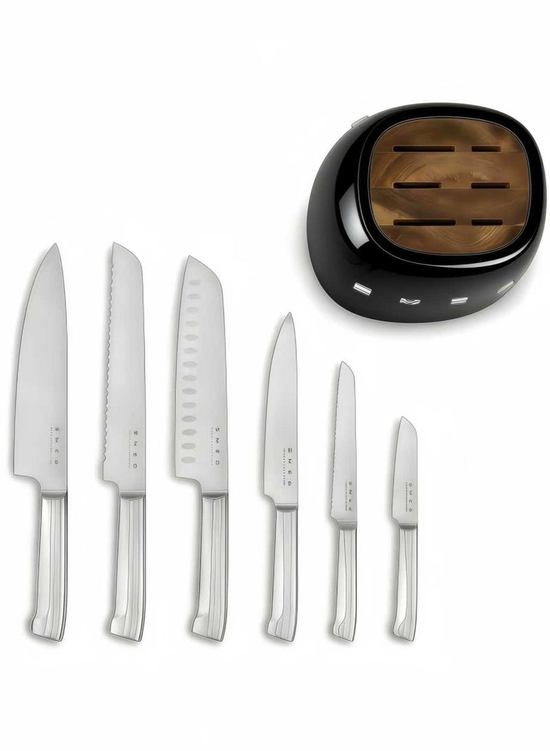 Smeg (black) stainless steel knife block set - Image 3