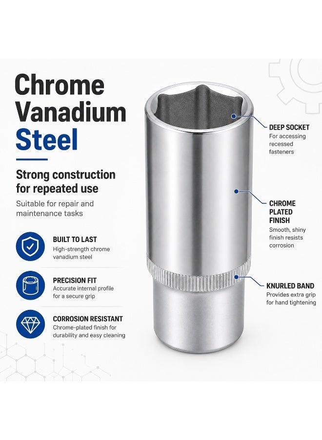24mm Deep Socket Wrench, 1/2 Inch Square Drive, 6 Point Chrome Vanadium Steel Socket for Ratchet, Breaker Bar, Automotive Repair and Workshop Use - Image 4